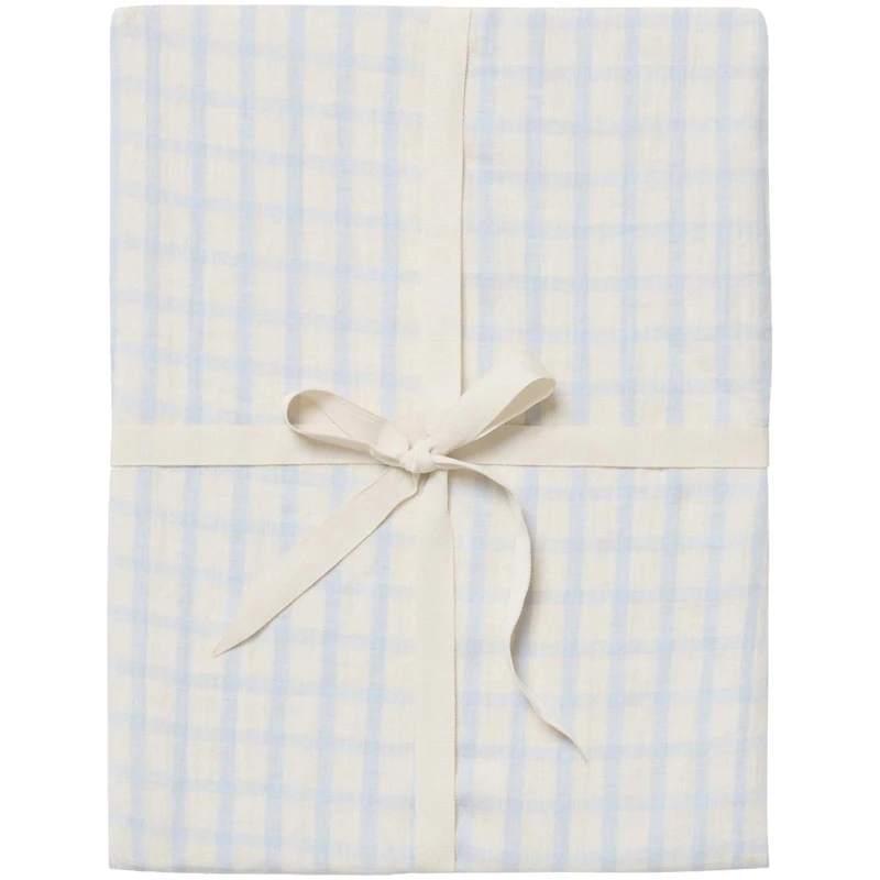 Gingham Sky Blue Muslin Fitted Sheet Double, 160x200 cm