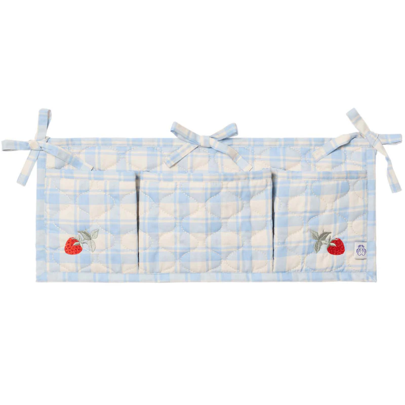 Plaid Sky Blue Bed Pocket Quilted
