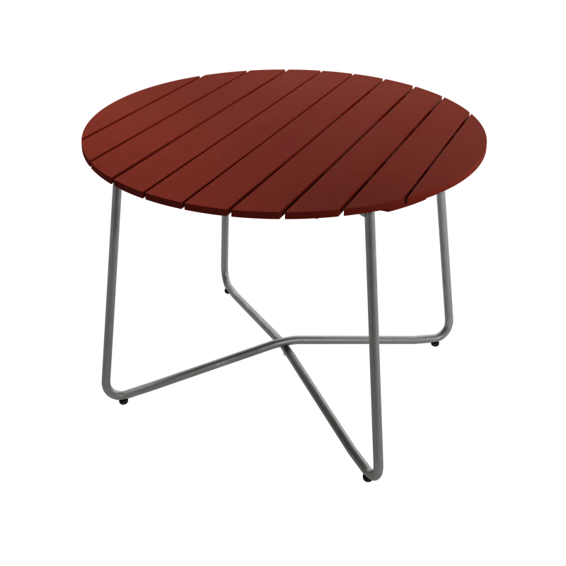 9A Table Ø100 cm, Dark Red / Hot Galvanized Steel