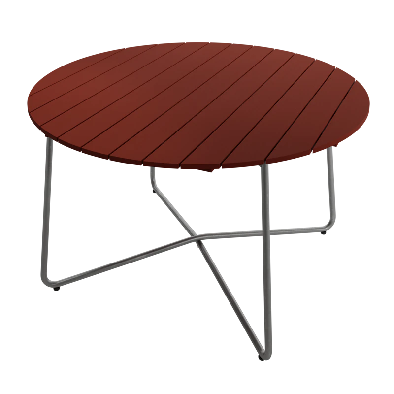 9A Table Ø120 cm, Dark Red / Hot Galvanized Steel
