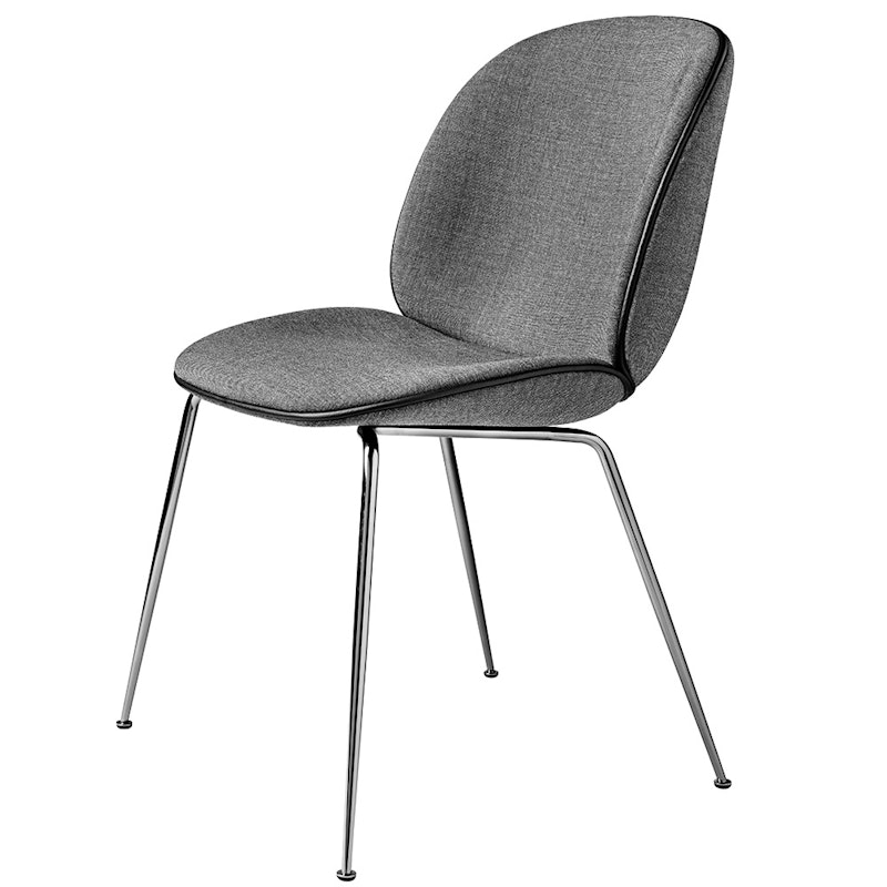 Beetle Dining Chair Fully Upholstered Conic Base Chrome Grey Black Leather