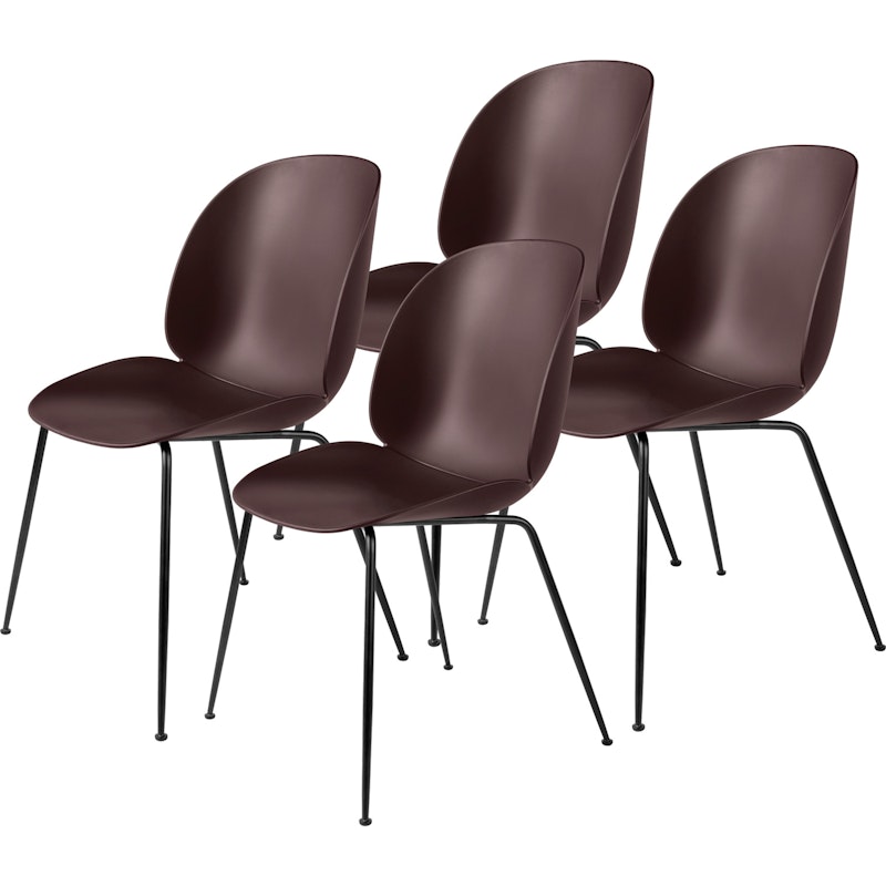 Beetle Dining Chair Unupholstered, Conic Base Black, Set Of 4, Dark Pink