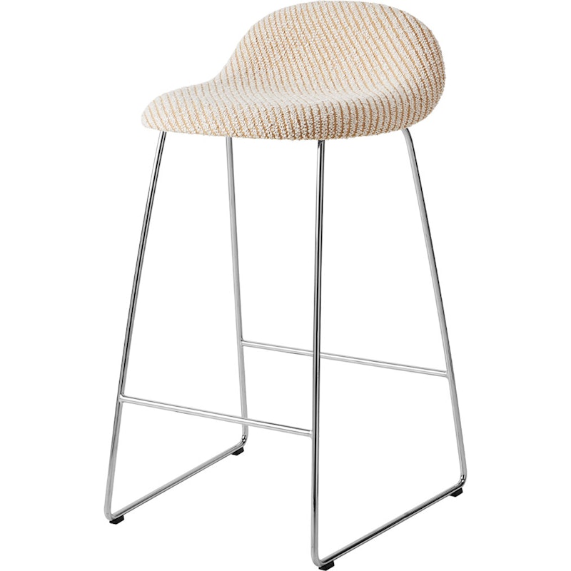 GUBI 3D Bar Stool H65, Stainless Steel / Lupo Special Diagonal Bouclé / Dedar 009