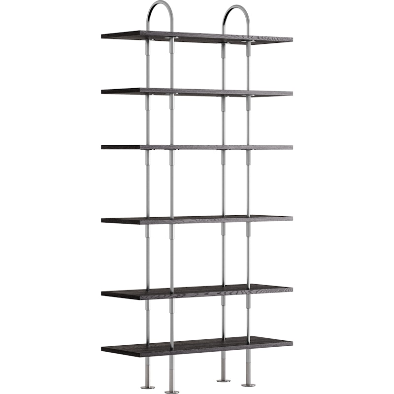 Keen Shelving System With 6 Shelves 96 cm, Satin-polished Stainless steel / Black-brown stained Ash