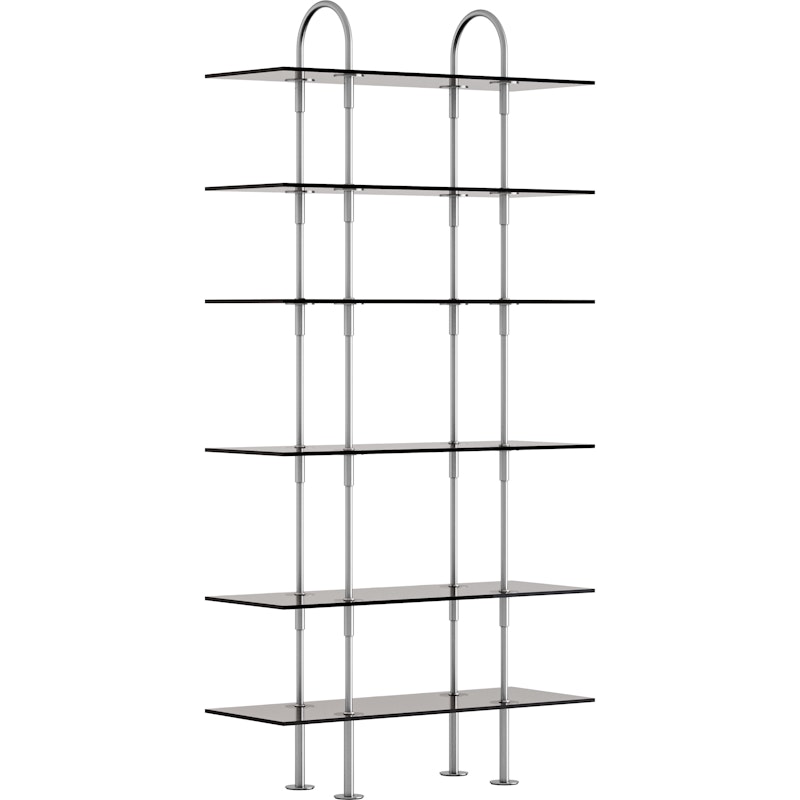 Keen Shelving System With 6 Shelves 96 cm, Satin-polished Stainless steel / Tinted Glass