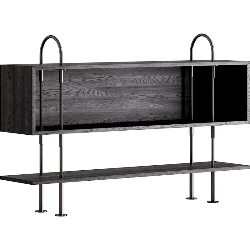 Keen Shelving System With 1 Shelf / 1 Box Shelf 160 cm, Black Brass / Black-brown stained Ash