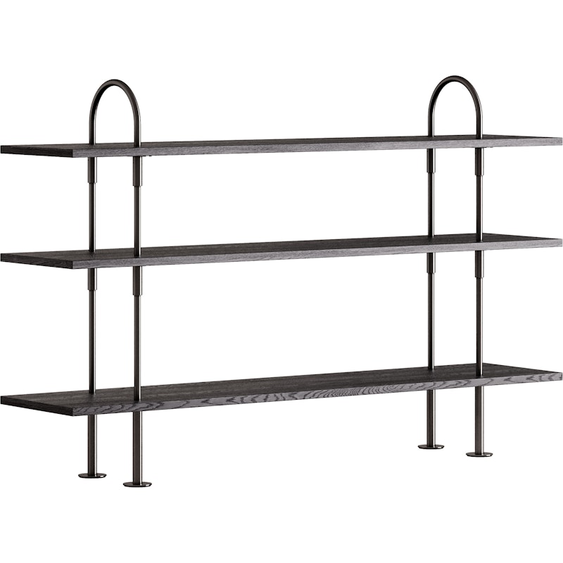 Keen Shelving System With 3 Shelves 160 cm, Black Brass / Black-brown stained Ash