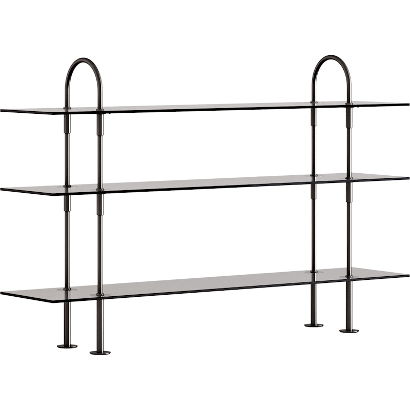 Keen Shelving System With 3 Shelves 160 cm, Black Brass / Tinted Glass