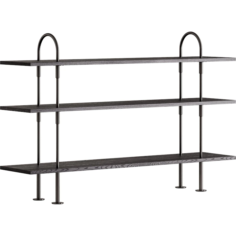 Keen Shelving System With 3 Shelves 160 cm, Black Brass / Black-brown stained Ash
