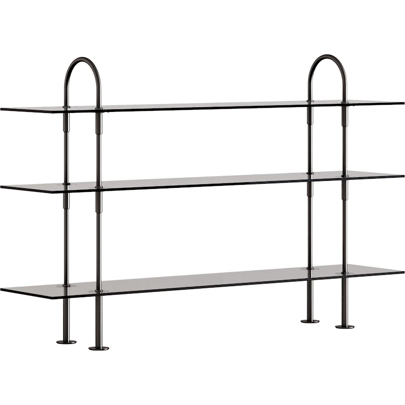 Keen Shelving System With 3 Shelves 160 cm, Black Brass / Tinted Glass