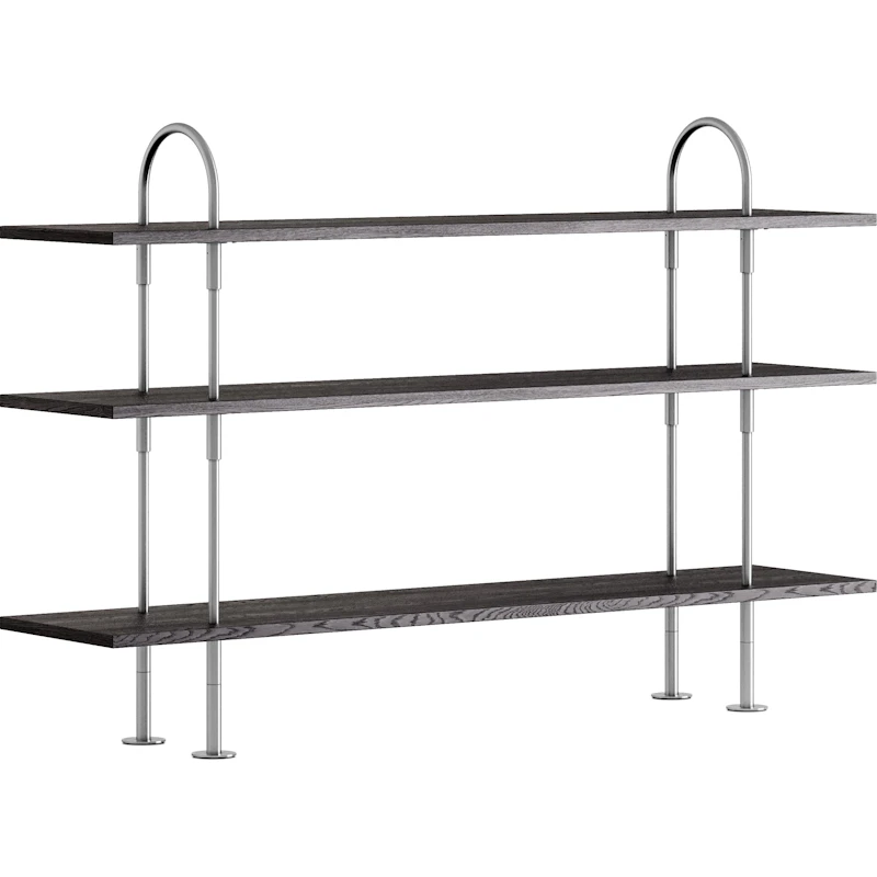 Keen Shelving System With 3 Shelves 160 cm, Satin-polished Stainless steel / Black-brown stained Ash