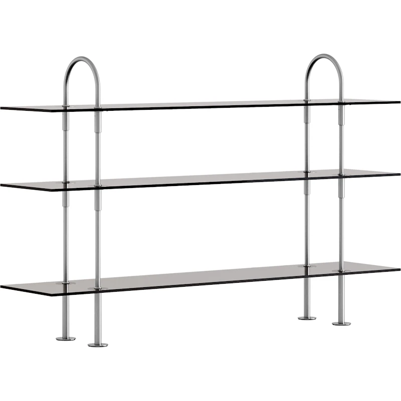 Keen Shelving System With 3 Shelves 160 cm, Satin-polished Stainless steel / Tinted Glass