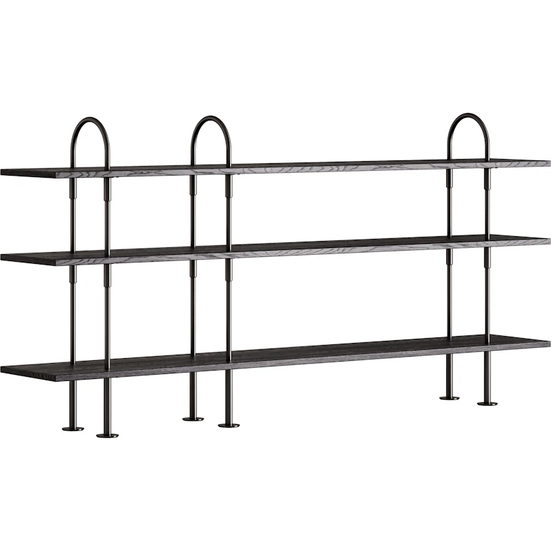 Keen Shelving System With 3 Shelves 208 cm, Black Brass / Black-brown stained Ash