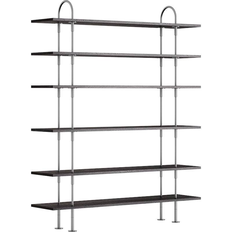 Keen Shelving System With 6 Shelves 160 cm, Satin-polished Stainless steel / Black-brown stained Ash