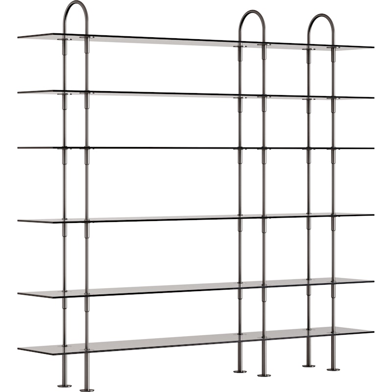 Keen Shelving System With 6 Shelves 208 cm, Black Brass / Tinted Glass