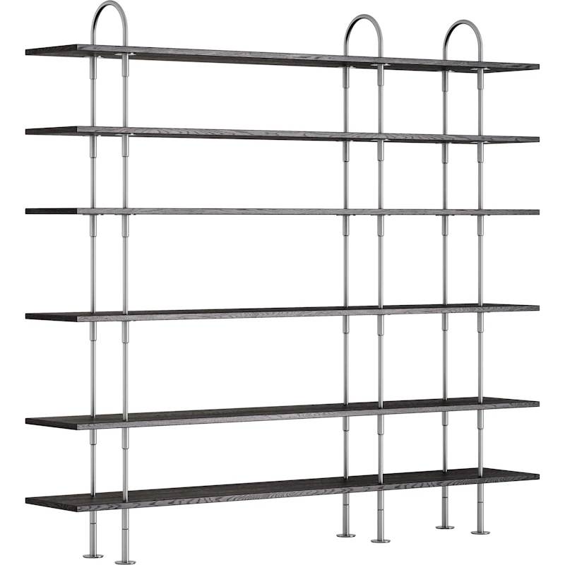 Keen Shelving System With 6 Shelves 208 cm, Satin-polished Stainless steel / Black-brown stained Ash