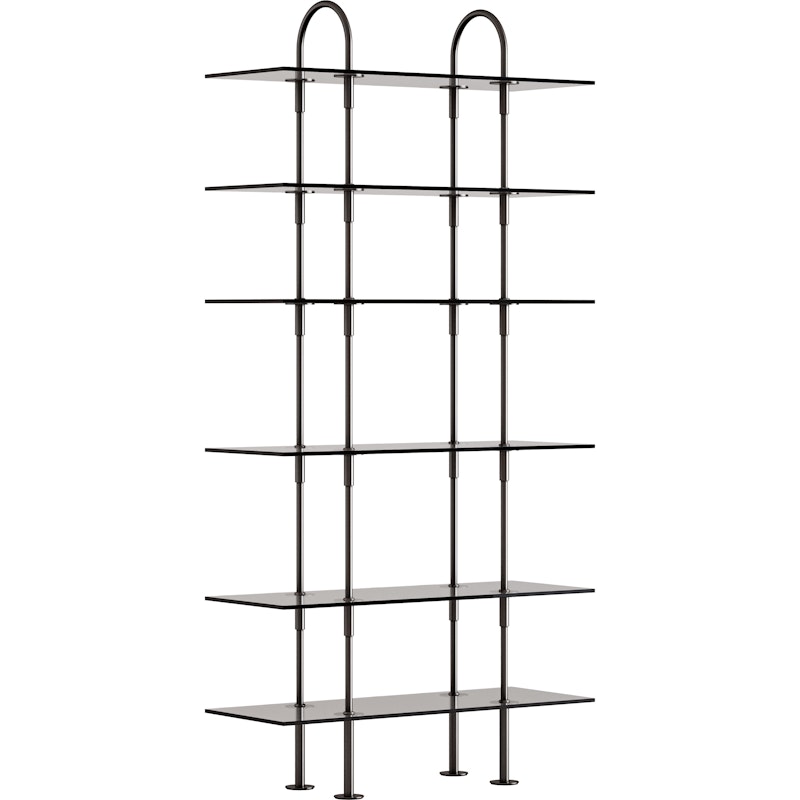 Keen Shelving System With 6 Shelves 96 cm, Black Brass / Tinted Glass