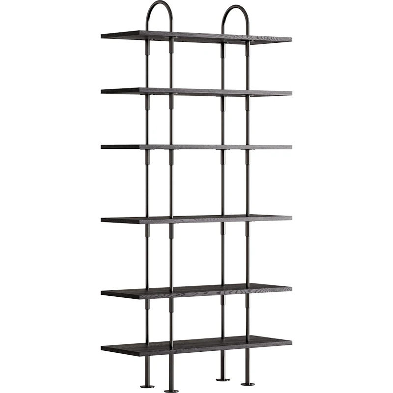 Keen Shelving System With 6 Shelves 96 cm, Black Brass / Black-brown stained Ash