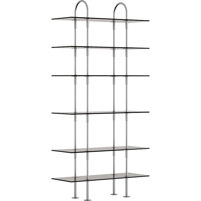 Keen Shelving System With 6 Shelves 96 cm, Satin-polished Stainless steel / Tinted Glass