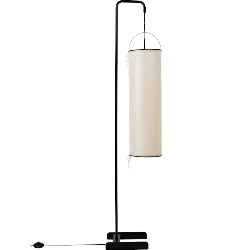 Silk Lantern Floor Lamp, Natural White Silk / Black