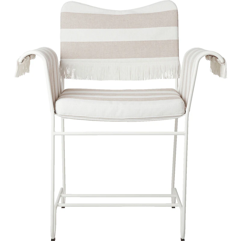 Tropique Dining Chair With Fringes, Classic White Semi Matt / Leslie Stripe 40