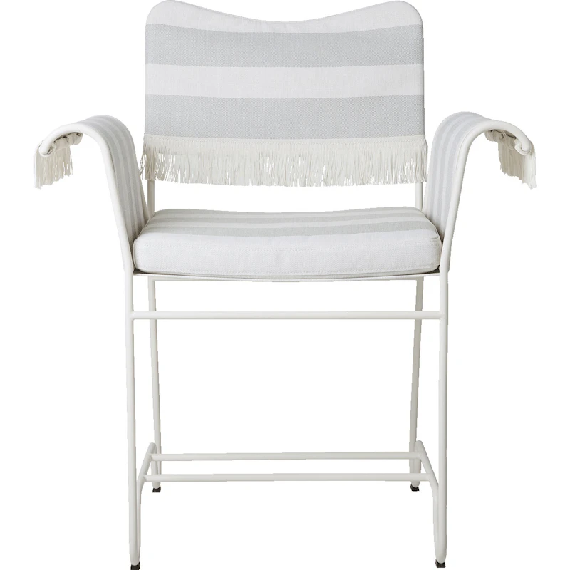 Tropique Dining Chair With Fringes, Classic White Semi Matt / Leslie Stripe 20