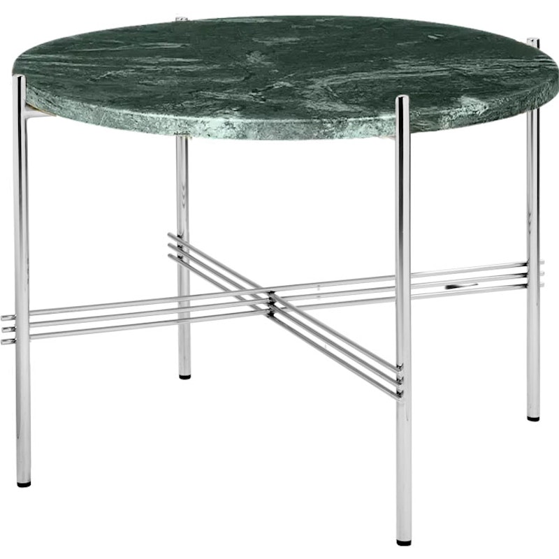 TS Coffee Table 55 cm, Polished Steel / Green Guatemala marble