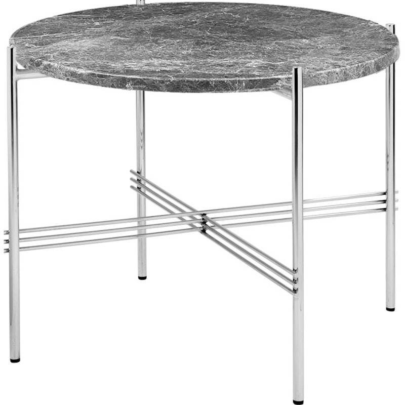 TS Coffee Table 55 cm, Polished Steel / Grey Emperador marble