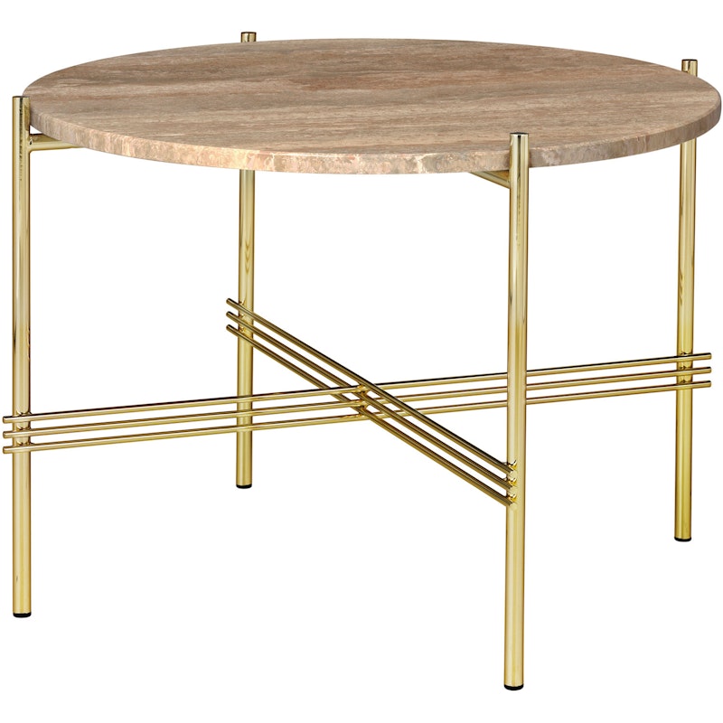 TS Coffee Table 55 cm, Brass / Warm taupe Travertine