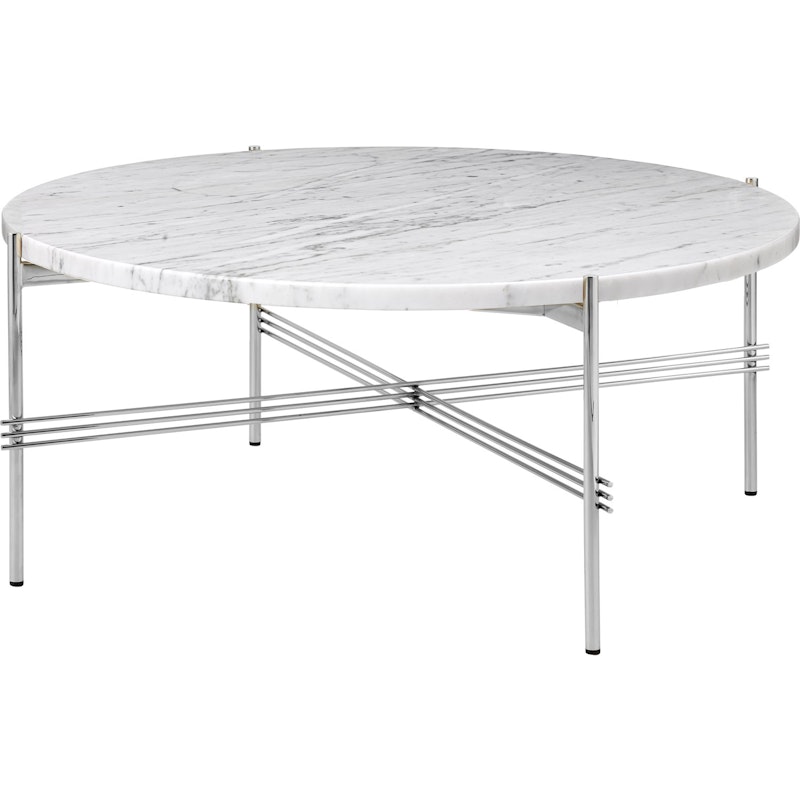 TS Coffee Table 80 cm, Polished Steel / White Carrara marble