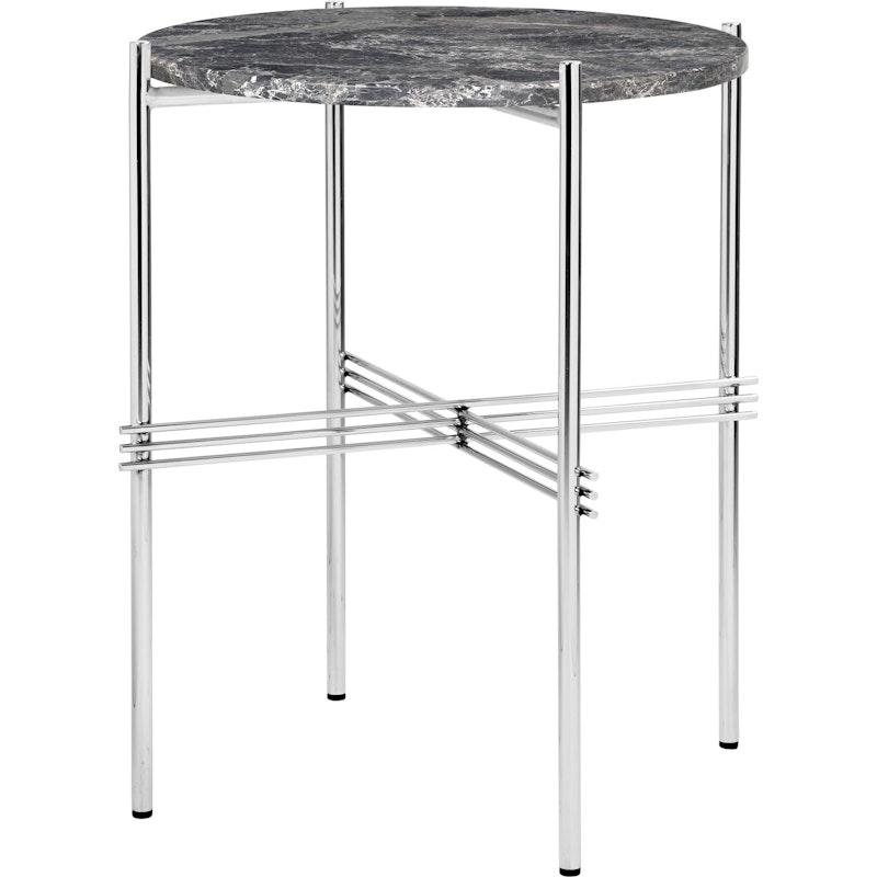 TS Side Table 40 cm, Polished Steel / Grey Emperador marble