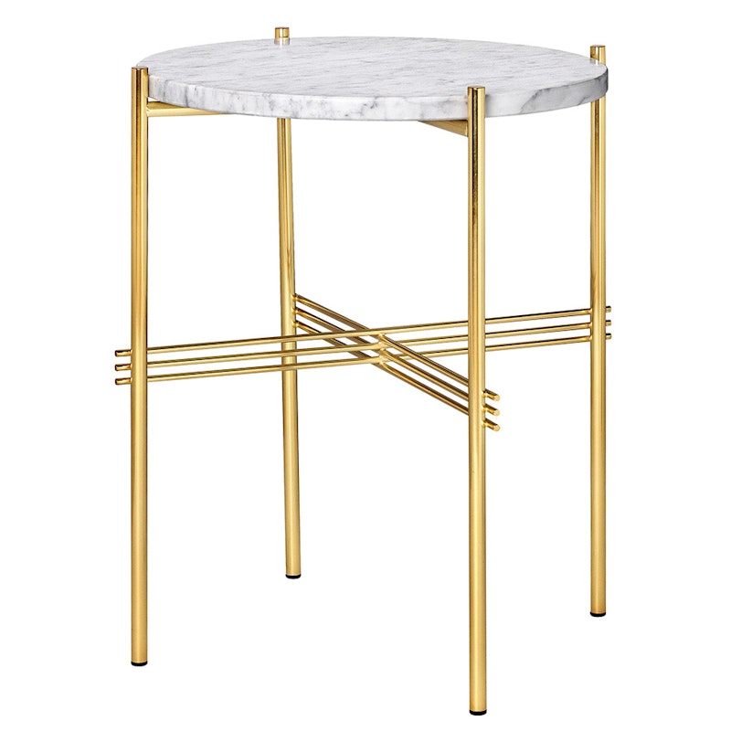 TS Side Table 40 cm, Brass / White Carrara marble