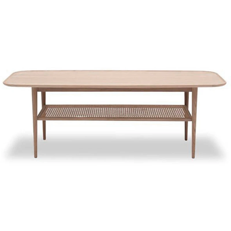 Athene Coffee Table 60x150 cm, White Oiled Oak / Rattan