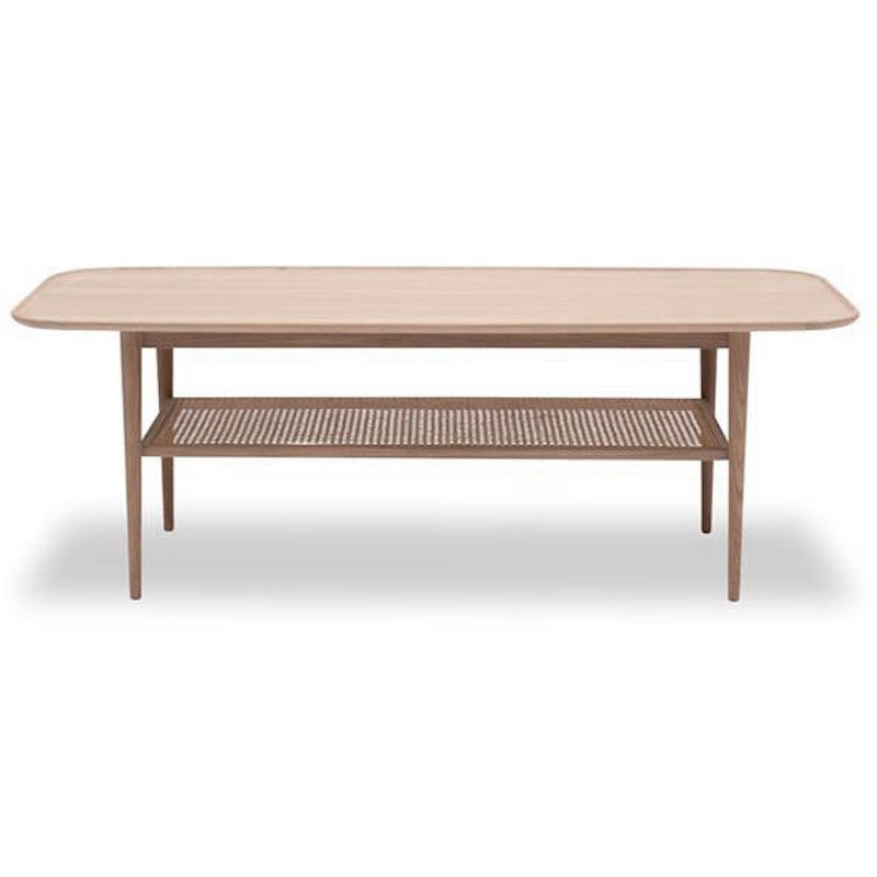 Athene Coffee Table 60x150 cm, White Oiled Oak / Rattan