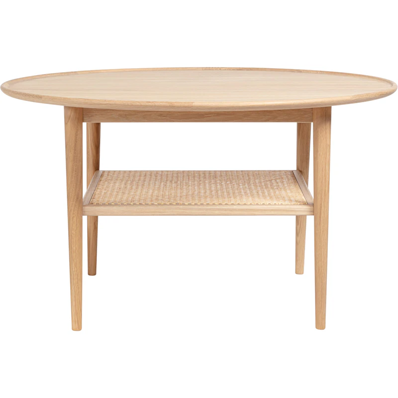 Athene Coffee Table 90 cm, White Oiled Oak / Rattan