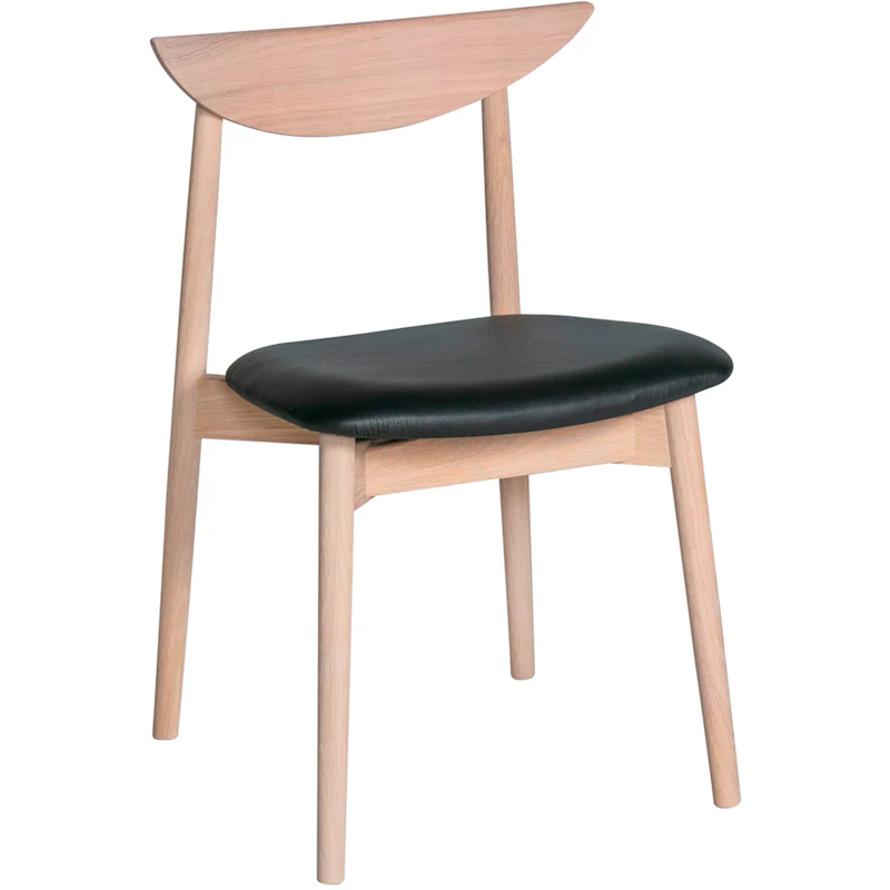 Symphony Dining Chair, Black Leather Seat, White Oiled Oak