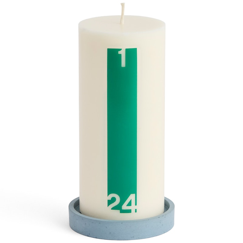 Calendar Candle With Candle Holder, Green / Off-white