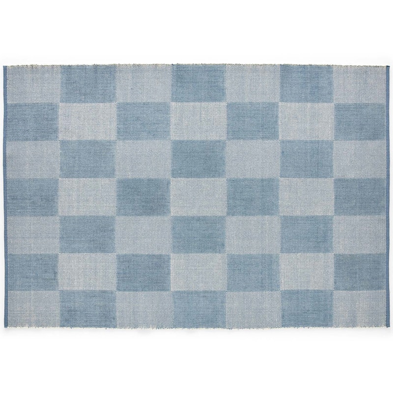 Check Wool Rug 140x200 cm, Light Blue