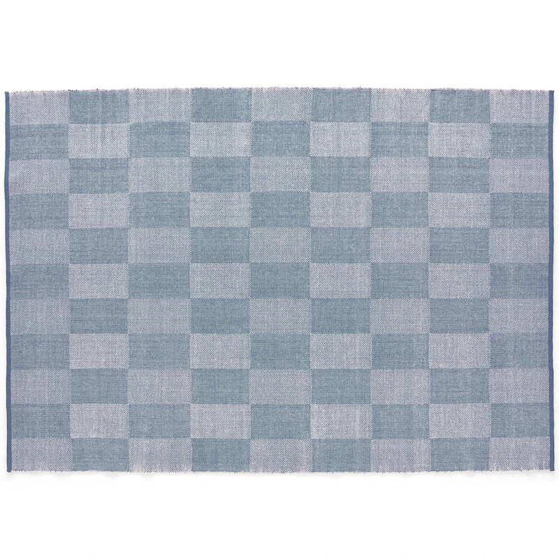 Check Wool Rug 170x240 cm, Light Blue