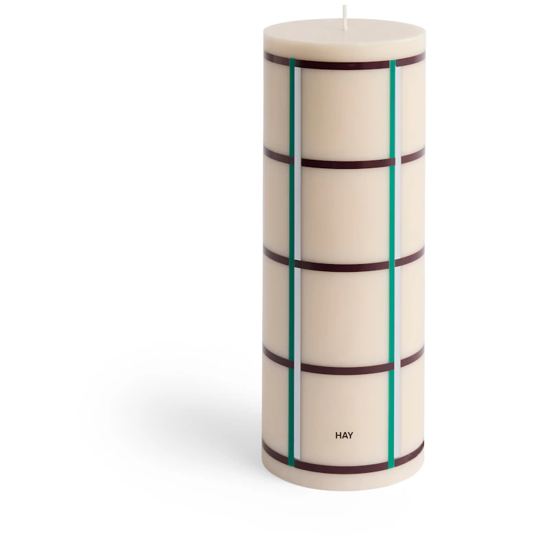Column Pillar Candle Large, Green / Off-white / Silver / Bordeaux