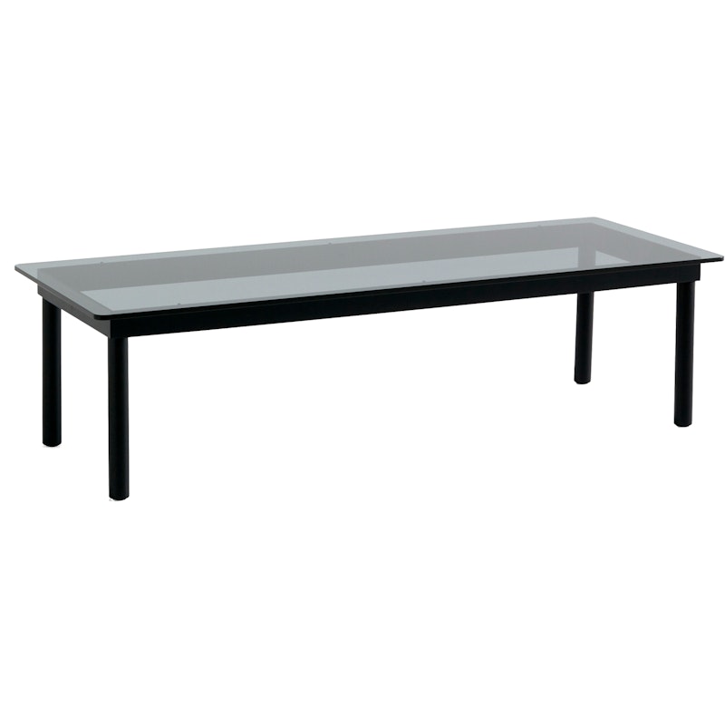 Kofi Coffee Table 140x50 cm, Black Water-based Lacquered Oak / Grey Tinted Glass