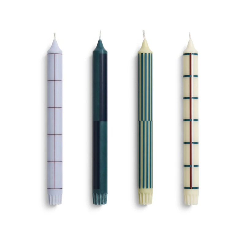 Pattern Candle 4-pack, Green / Silver