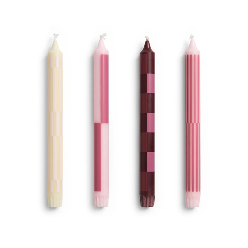 Pattern Candle 4-pack, Pink / Bordeaux