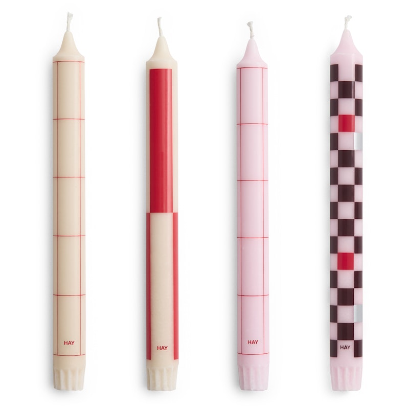Pattern Candles 4-pack, Red / Bordeaux