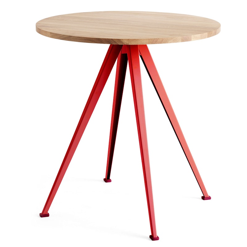 Pyramid 21 Bistro Table Ø70 cm, Tomato Red / Matt Lacquered Oak