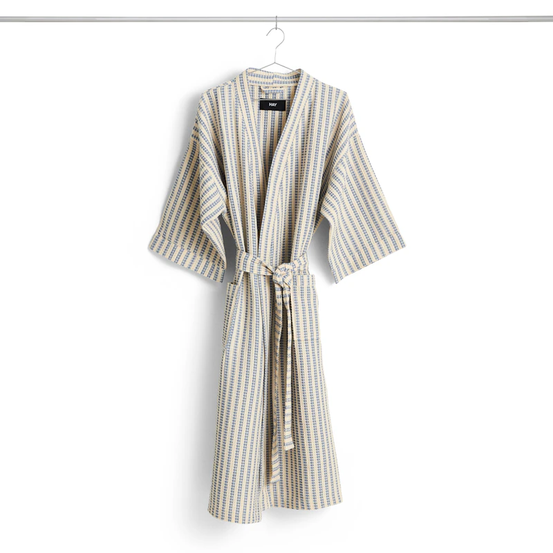Waffle Bathrobe Striped, Dusty Blue