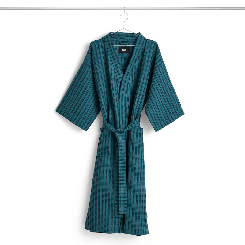 Waffle Bathrobe Striped, Petrol Blue