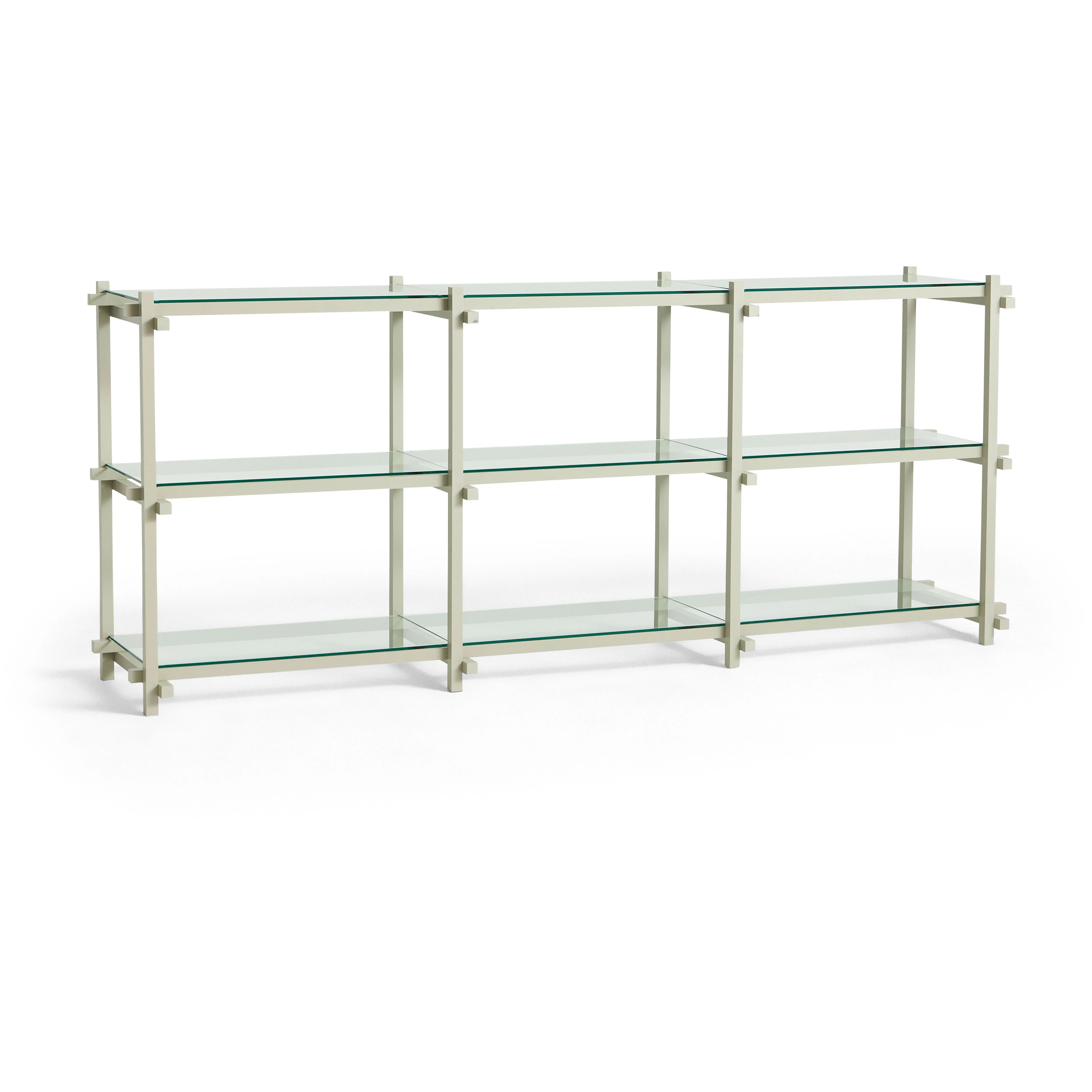 Woody Shelving 2.0 Low Smokey Grey Beech / Clear Glass | RoyalDesign.co.uk