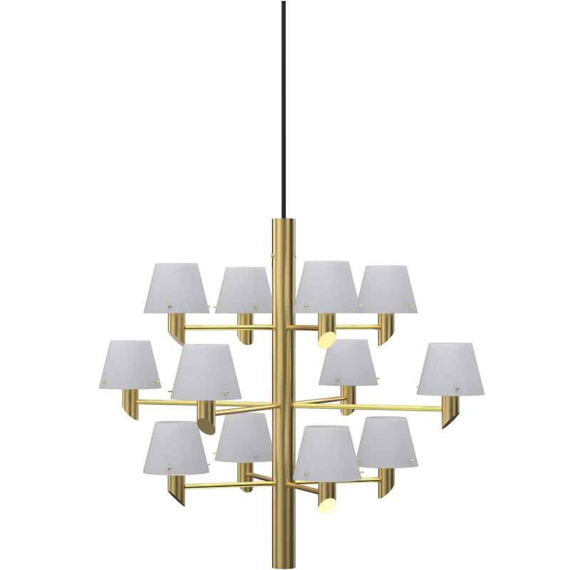 Gil 12 Chandelier, Satin Brass / Opal Glass