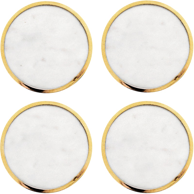 Coaster Marble 4-pack, White / Brass